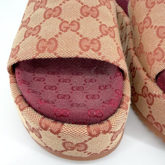 Gucci Angelina Beige GG Logo Canvas Platform Slide Sandals Size 38 US 8 Women's - Picture 6 of 15